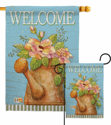 Welcome Watering Can Garden Flag Floral Spring Decorative Gift Yard House Banner