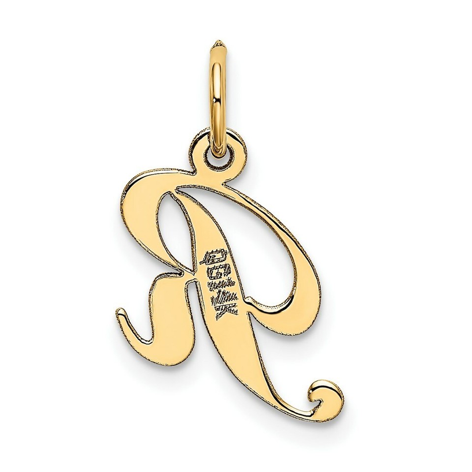 14k Yellow Gold Small Fancy Script Initial R Charm Pendant 0.63 Inch | eBay
