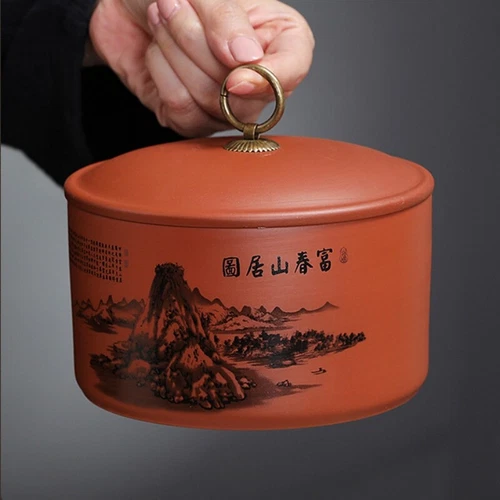 Versiegelte Teedose für losen Tee Druck kleine Teedose mit Deckel Zisha Ton Neu - Bild 1 von 19