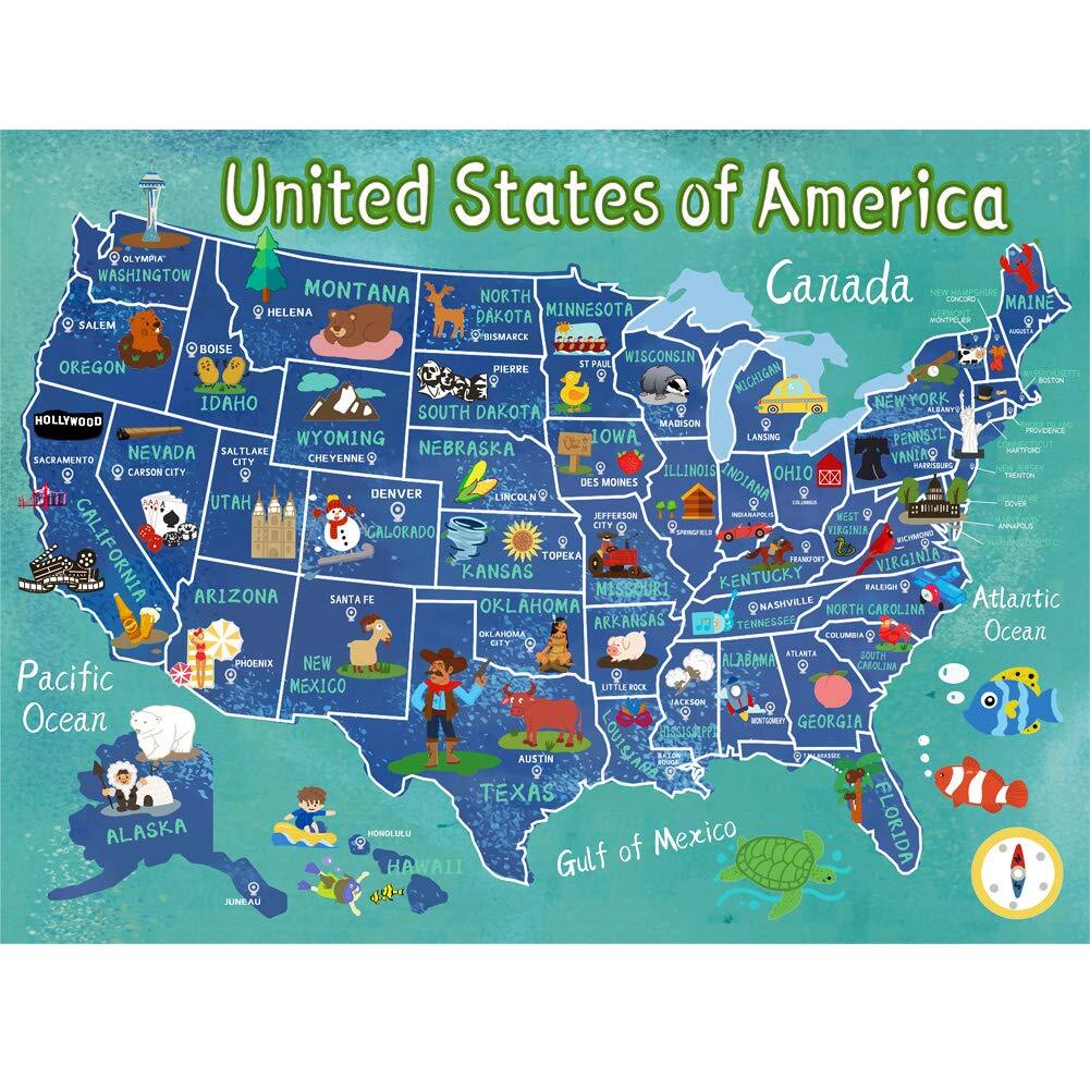 Wooden United States Map Puzzle for Kids Ages 4-8 Learning USA Map 60 Pieces ...
