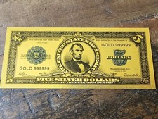 24Kt Gold Plated 1923 $5 Lincoln  Silver Certificate Banknote Pics Do No Justice
