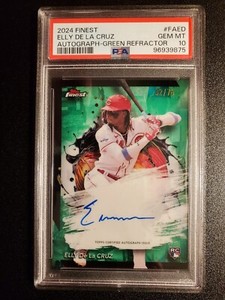 2024 Topps Finest Elly De La Cruz Auto RC Green Refractor #32/75 Reds PSA 10