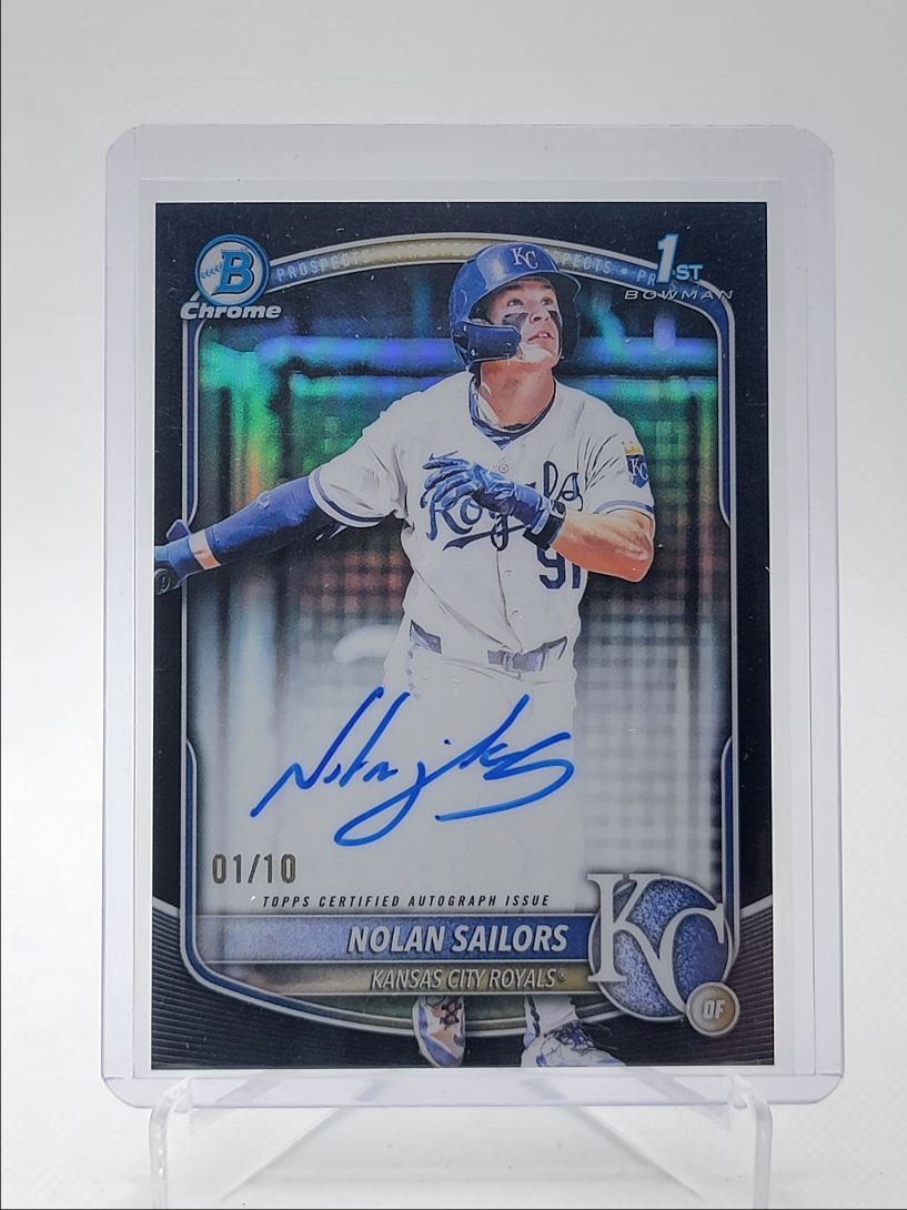 NOLAN SAILORS 2025 BOWMAN CHROME DRAFT 1ST BLACK ROYALS AUTO 01/10 Q0895
