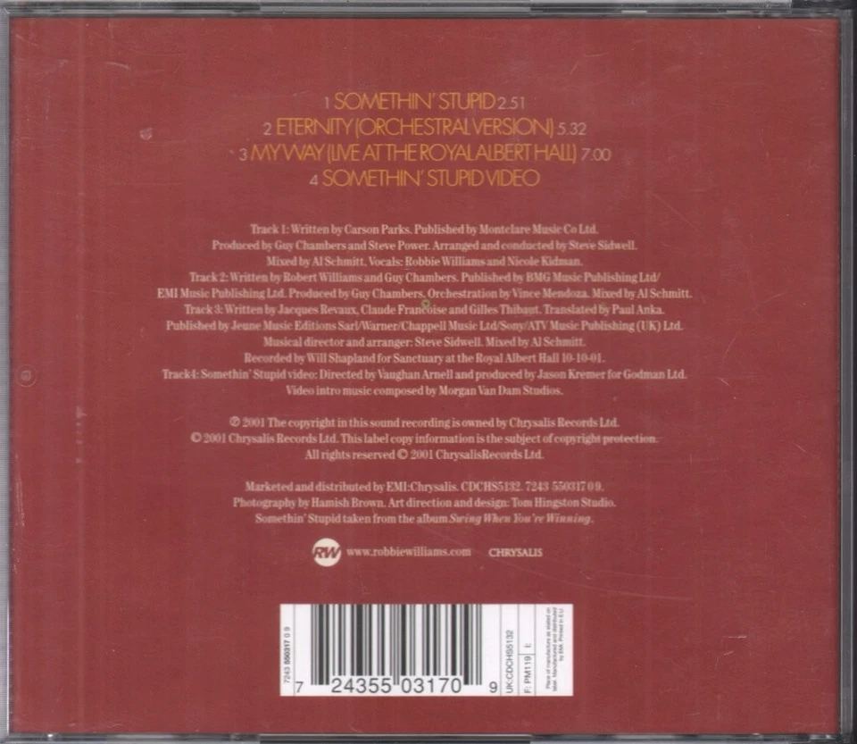 Robbie Williams Und Nicole Kidman Somethin Stupid CD Europa Chrysalis 2001 - Bild 2 von 2