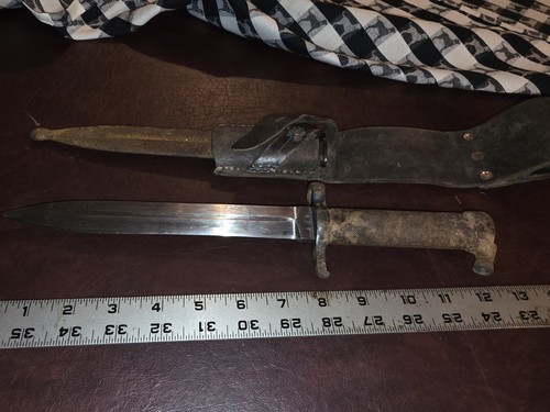 WWI WWII Swedish Mauser Rifle Bayonet with Scabbard and Frog, Knife Vintage