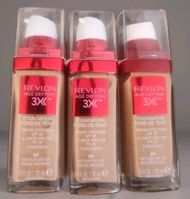 Revlon Age Defying 3X Liquid Foundation 40 Medium Beige 1 fl oz ea (3 PACK) New