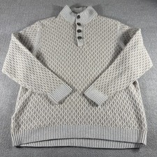 Tommy Bahama Sweater Mens Large Beige Henley Mock Neck Luxury Yarns Cable Knit
