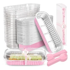 NPLUX 50 PACK Mini Cake Pans with Lids and Spoons,Rectangular Aluminum Foil B...