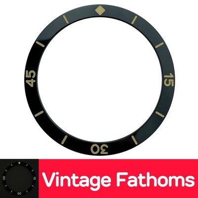 38mm Flat Ceramic Bezel Insert, Vintage Fathoms Black C3 Lume, Fits SKX007 SRPD