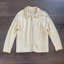 Vintage 1950s AlSim Pearl Embellished Angora Lambswool Blend Cardigan Size 36