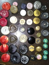 Mixed Vintage Buttons Different Shapes Sizes and Materials Mixed Lot Of 44