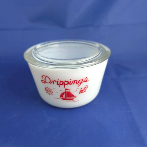 McKee White Red Ships Drippings Jar with Clear Glass Lid Vintage