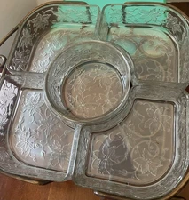 Princess House Fantasia Crystal Chip And Dip Veggie Server Metal Caddy 7pc