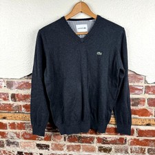 Lacoste Sweater Size Large Grey Cotton V Neck Pullover Alligator Classic Comfort