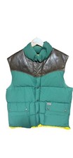 Polo's Ralph Lauren leather Down Vest logo color Green brown Men's Size-L Used