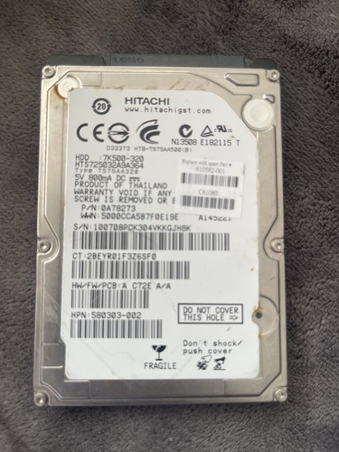 Festplatte Hitachi 500Gb HTS725050A9A364 16Mb Cache 7200Rpm Sata II 2,5" Zoll