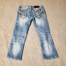 Miss Me Low Rise Embroidered Bling Denim Capri Jeans women Sz 24 Y2K A04 