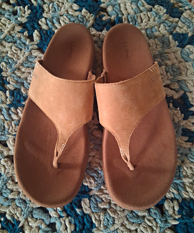 L.L.Bean Women’s Go-Anywhere Slip-On Sandals Brown/Beige Leather Logo Size 10 M
