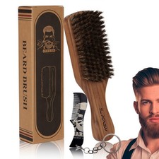 Walnut Wood Boar Bristle Beard Brush Hair Styling Grooming Kit Men Tool