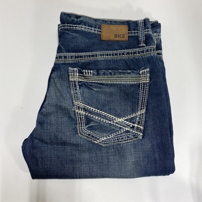 Buckle BKE Carter Jeans Mens 36R (38x31) Blue Denim Wide Leg Thick Stitch