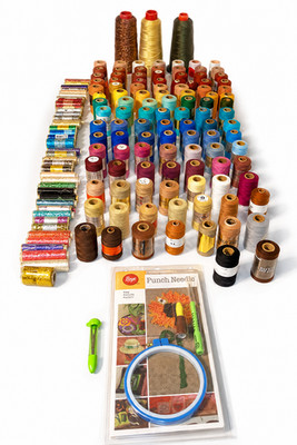 HUGE Lot 150+ Embroidery Thread Spools + Punch Needle Kit & Tons Metallic Thread