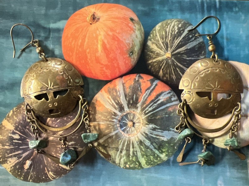 Fabulous Vintage Mexican Tribal Brass Dangle Earrings