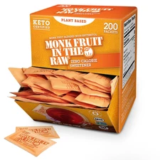 MONK FRUIT IN THE RAW, 200 Packets, Natural Monk Fruit Sweetener Sugar Free