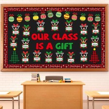 Christmas Bulletin Board Set Gift Box Tree Cutouts Classroom Decoration