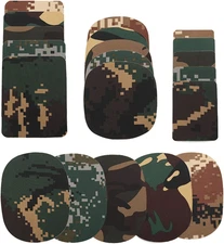 20 Pcs Camo Iron on Patches for Jackets Jeans, Clothes Repair Kit with Hot Melt