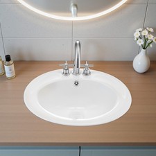 Uimoso Semi-Recessed Bathroom Sink Drop-In Undermount Sink 19 x 16.7in Ceramic