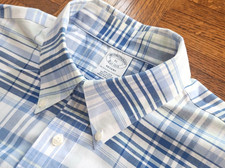 BROOKS BROTHERS SHIRT Men's XL Regent 17.5 x 35 Blue White Plaid, Oxford, Lamb