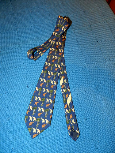Salvatore Ferragamo blue Silk Navy Necktie Elephant & Palm Tree