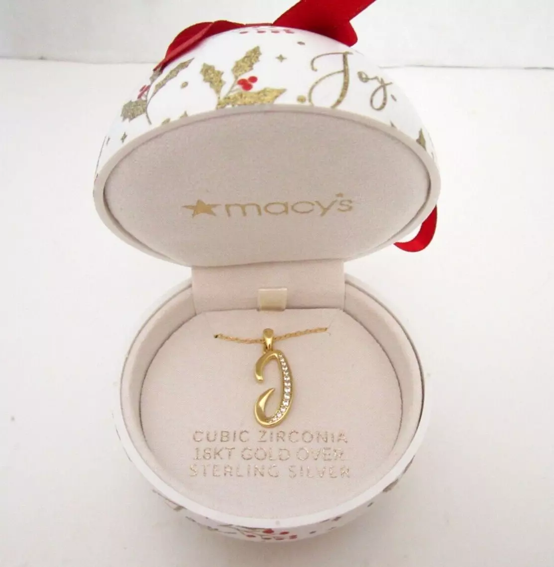 Macy s Initial J Pendant Necklace Cubic Zirconia 18KT Gold over Sterling Silver