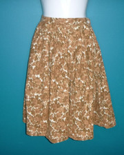 Vtg 50's Full Skirt Brown Floral Cotton Print ALL Hand Stitched 24" Waist XS/S