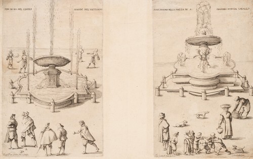 F. CORDUBA (1638-1670), Zwei Brunnenansichten im Vatikanhof, KSt. Barock