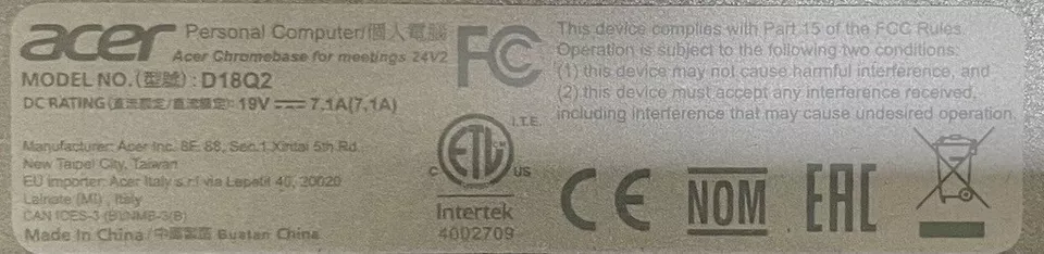 Acer Chromebase CA24V2 (D18Q2) 23.8" Touch AiO i7-8550U 4GB 120GB w/AC Adapter - Image 2 of 4