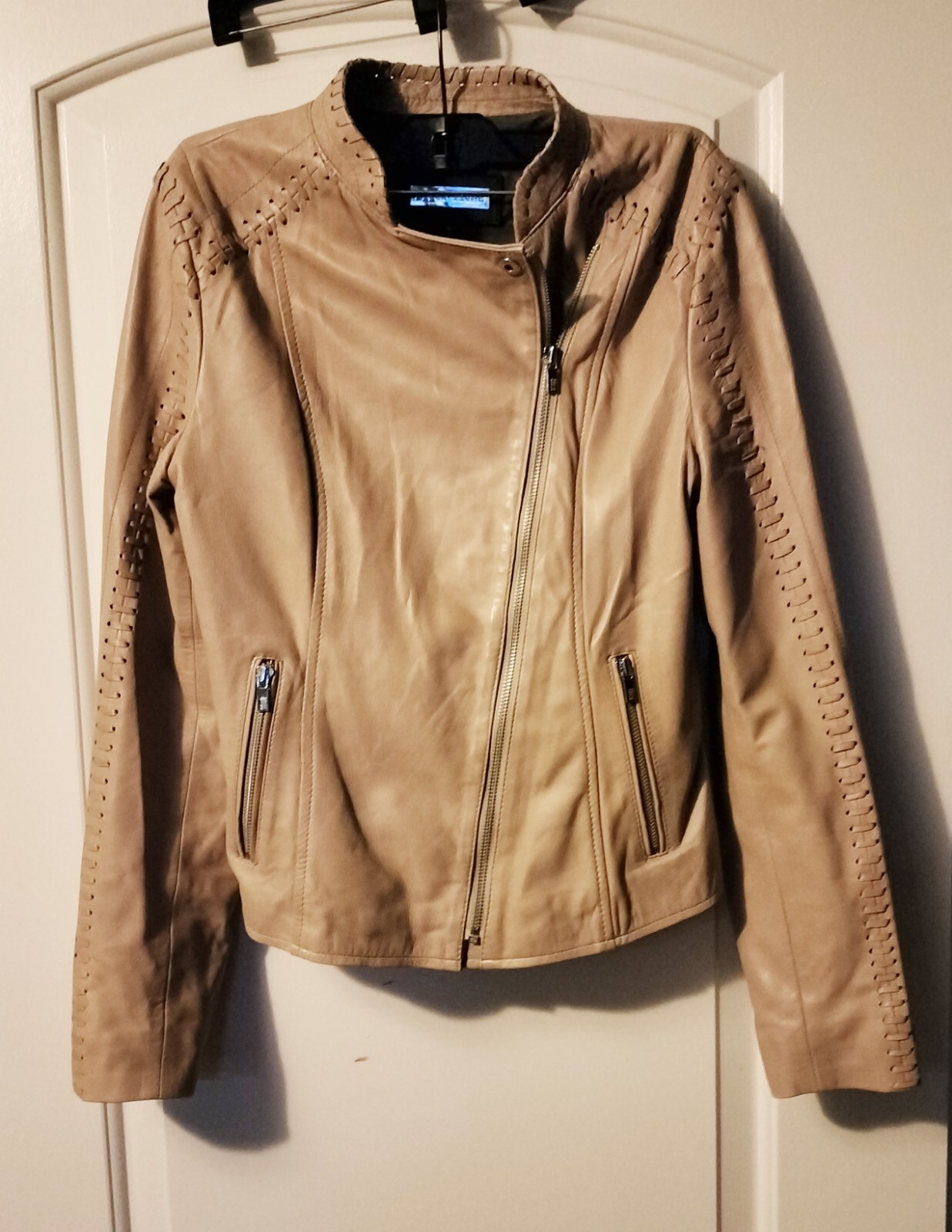 Black Rivet Faux Leather Jacket lace Trim SMALL Women… Gem