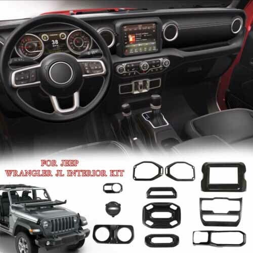 11pcs/set Interior Trim Kit Decor Accessories For Wrangler JL 2018 Carbon Fiber