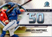 Orelvis Martinez Top 100 Prospects Chrome Refractor 2023 Bowman #50 Blue Jays