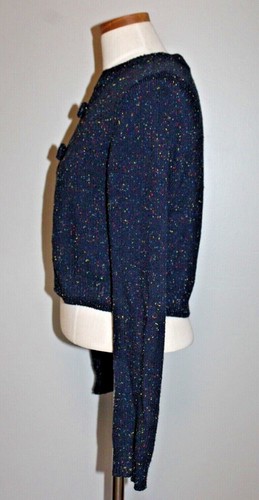 Modcloth Cardigan Sweater Cropped Blue Speckled Button Up Size Large Retro Look - Picture 3 of 10