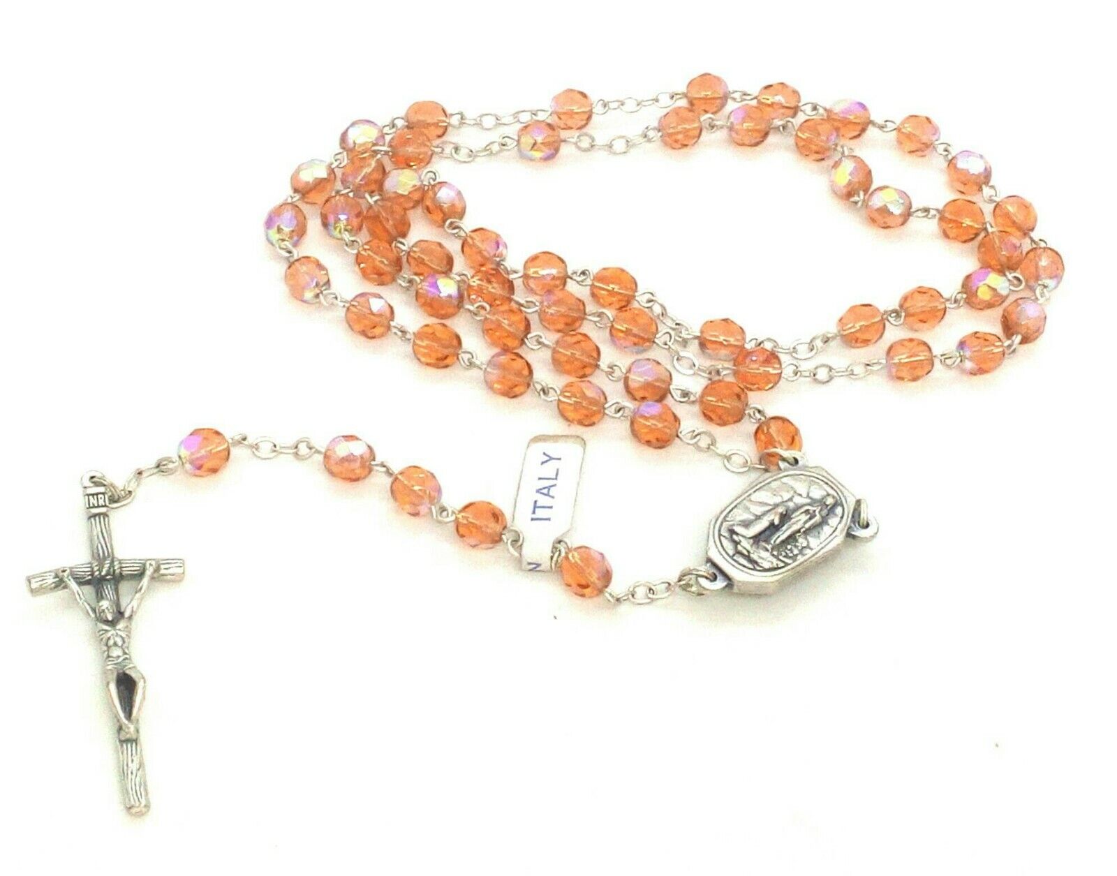 Amber Italian Rosary Beads, Made in Italy, Stamped Italy