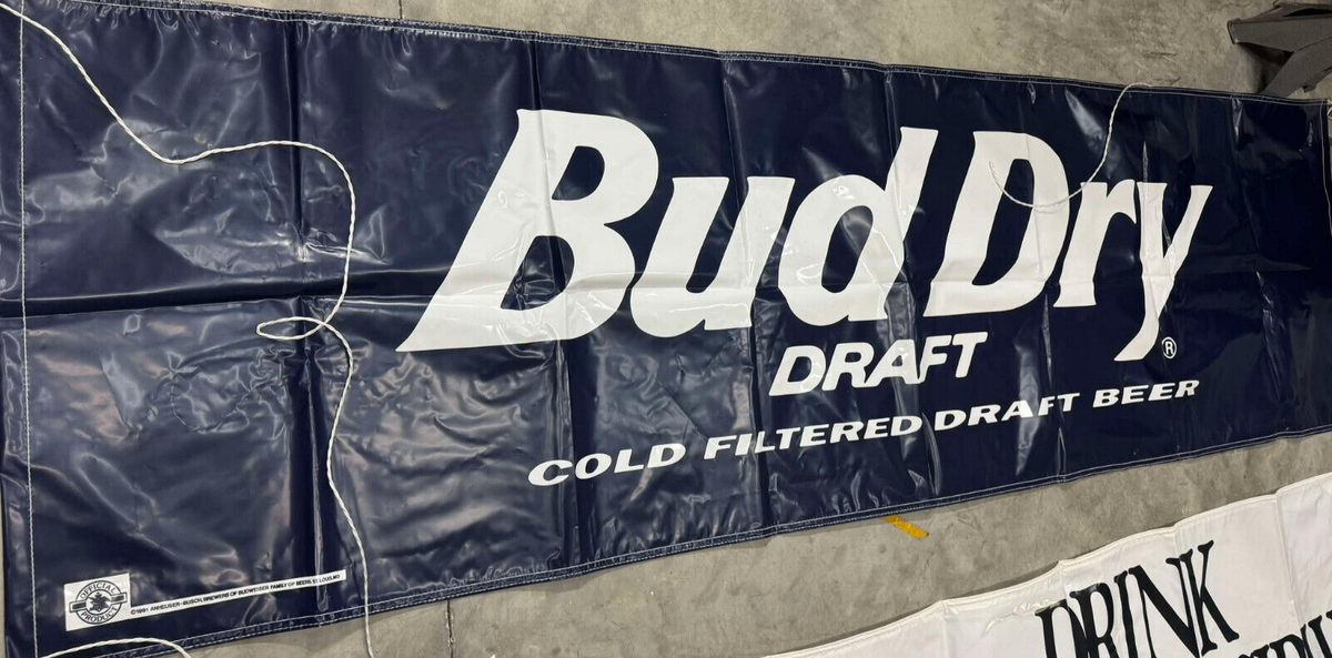 Vintage 1991 Bud Dry Cold Filtered Draft Beer Banner NOS Budweiser