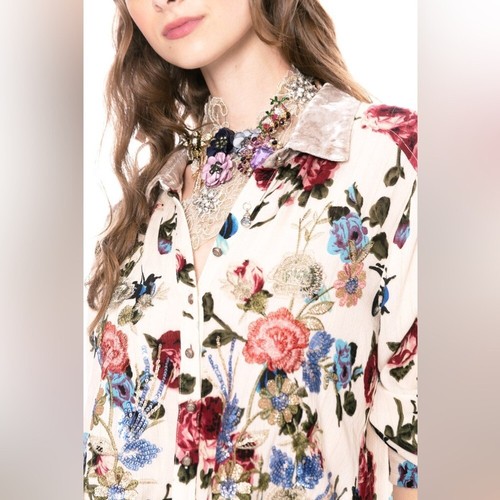 Aratta Silent Journey contemporary Floral Embroidered Sequin velvet Sz L #1756 - Picture 2 of 16
