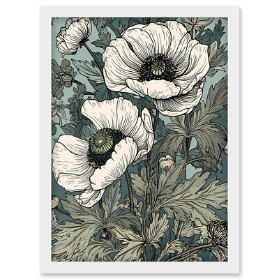 Pastellfarben weiß Anemone Blume Blütefeld gerahmt Wandbild Bild Druck A4