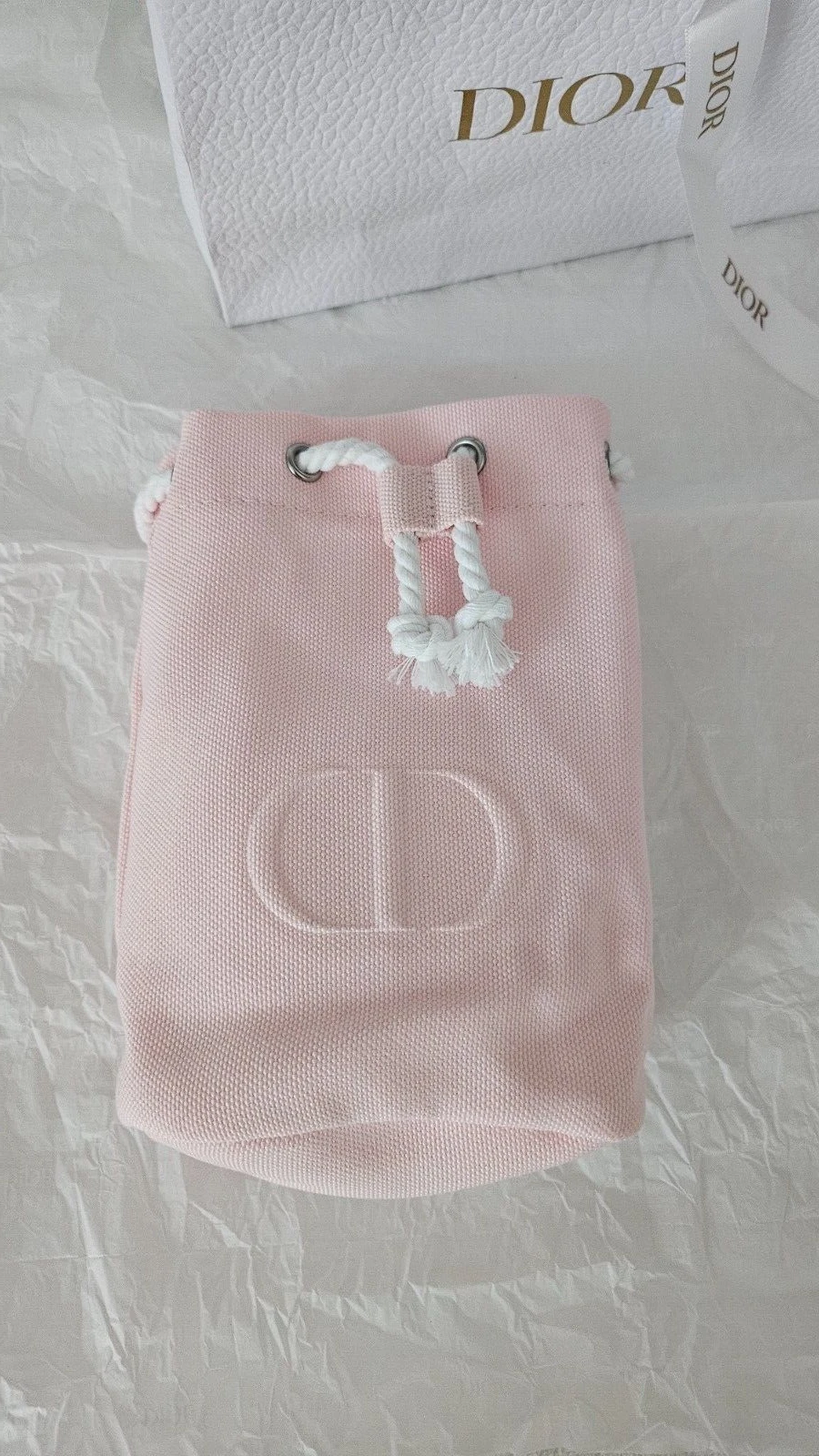 Christian DIOR trousse pochette Authentique rose et blanc avec logo CD en relief