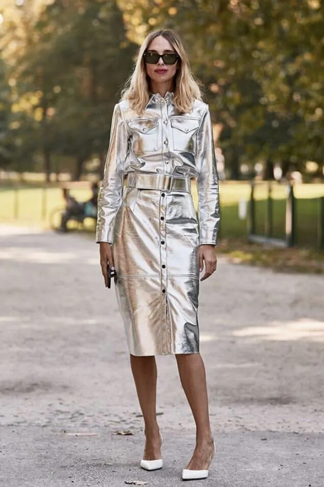 New Women Silver Genuine Leather Dress Handmade Stylish Design Casual Party  Club | eBay