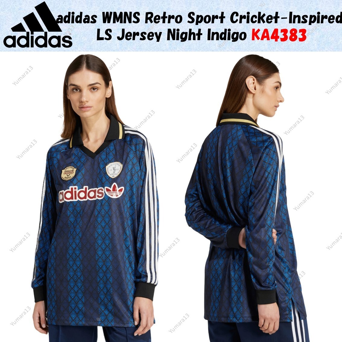 ★adidas★ Retro Sports Cricket Inspired Crop Jersey Navy KA adidas WMNS Retro Sport Cricket-Inspired LS Jersey Night