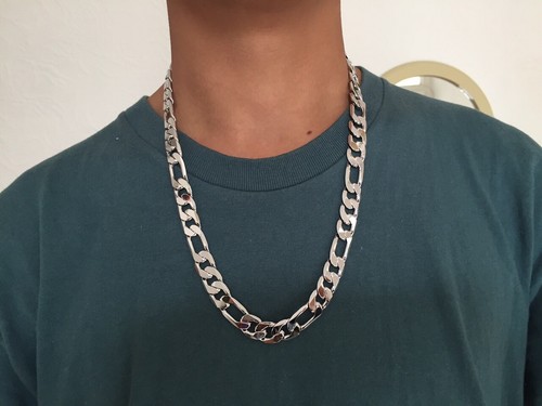 WG1207 Figaro Protected 18K White Gold Plated Necklace Bracelet, Men's Xmas Gift - Picture 3 of 9
