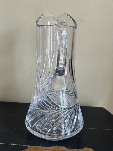 Hand Cut Lead Crystal Faceted Swirl Pattern Water Pitcher 11" Tall - Picture 2 of 11