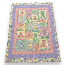 Vtg Teddy Bear Baby Blanket Lightweight Quilt Comforter Pastel Double-Sided
